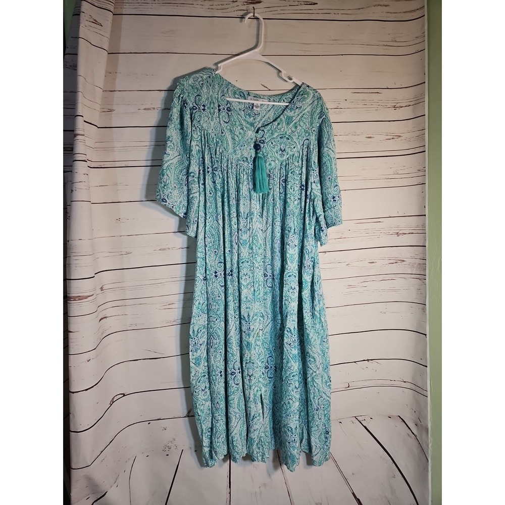 Go Softly Patio 2x Paisley Zip Front V - Neck‎ Crinkle Dress